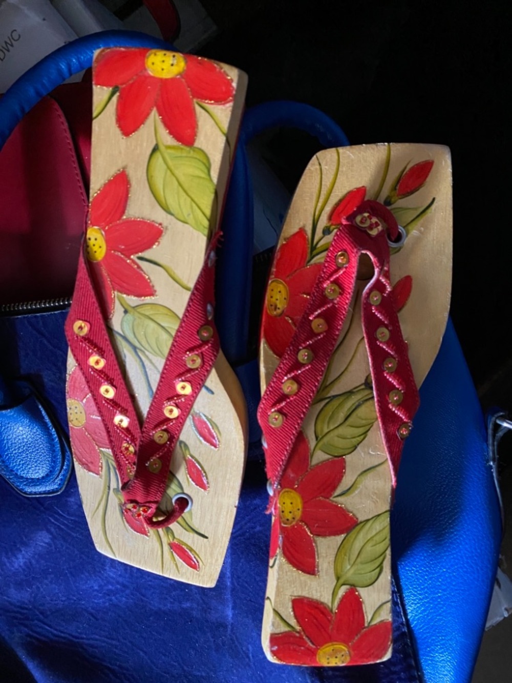 Hand-Painted Floral Red Wedge Sandals